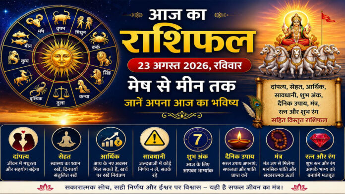 आज का राशिफल 23 अगस्त 2026: रविवार को इन राशियों पर बरसेगी सूर्यदेव की कृपा, जानें मेष से मीन तक का हाल
