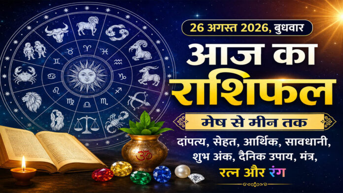 26 अगस्त 2026 बुधवार राशिफल: मेष से मीन तक जानें दांपत्य, सेहत, धन, सावधानी, शुभ अंक, उपाय, मंत्र, रत्न और रंग