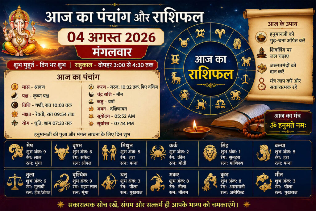04 अगस्त 2026 मंगलवार : आज का राशिफल और पंचांग