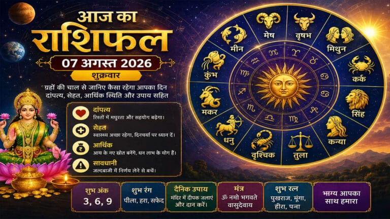 आज का राशिफल 07 अगस्त 2026 शुक्रवार: मेष से मीन तक