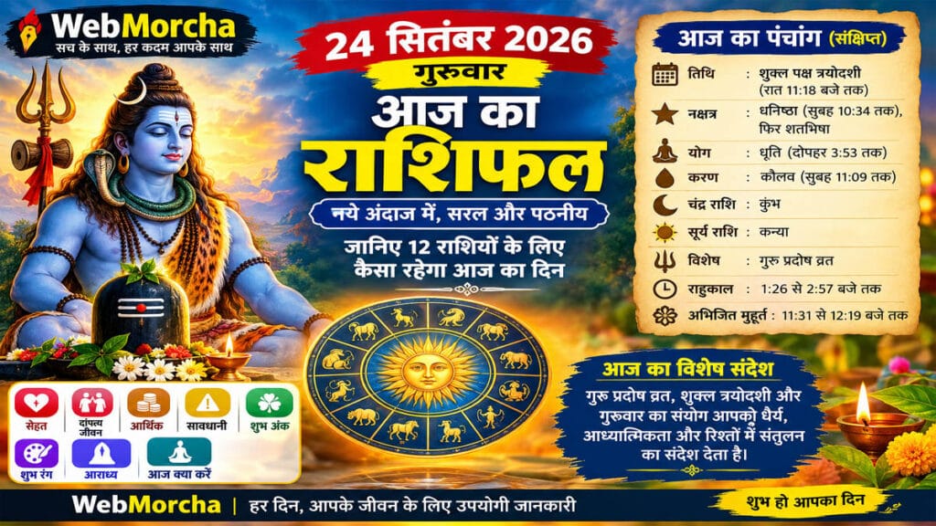 24 सितंबर 2026 गुरुवार राशिफल: गुरु की कृपा से बनेगी बात, जानिए 12 राशियों के लिए कैसा रहेगा आज का दिन
