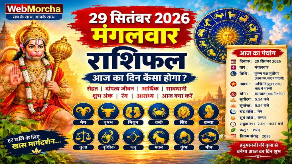 29 सितंबर 2026 मंगलवार राशिफल: आज किस्मत देगी साथ, किस राशि को रखना होगा खास सावधानी?