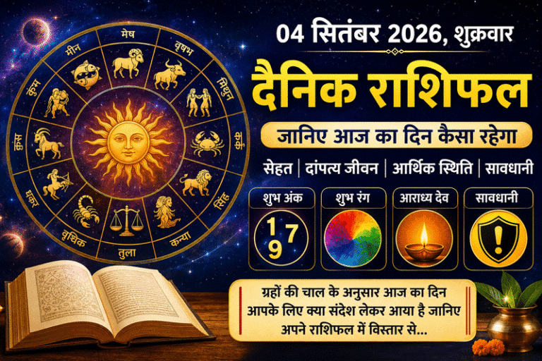 🌟 04 सितंबर 2026 शुक्रवार का दैनिक राशिफल: जानिए मेष से मीन तक कैसा रहेगा आज का दिन, धन, सेहत और दांपत्य जीवन का हाल