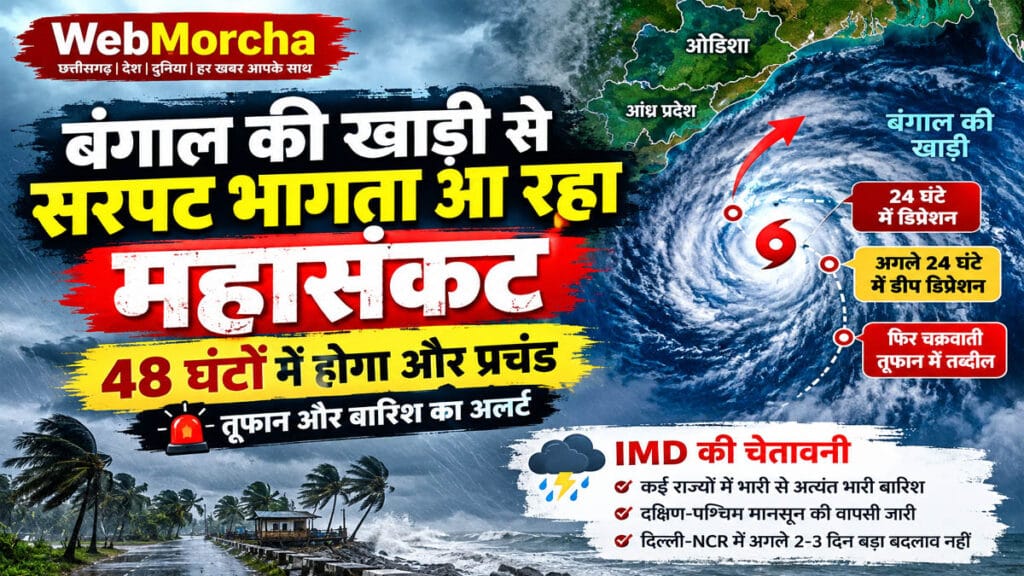 बंगाल की खाड़ी में मजबूत हो रहा मौसम सिस्टम, 48 घंटे में और प्रचंड होने के संकेत; छत्तीसगढ़ में भारी बारिश का अलर्ट