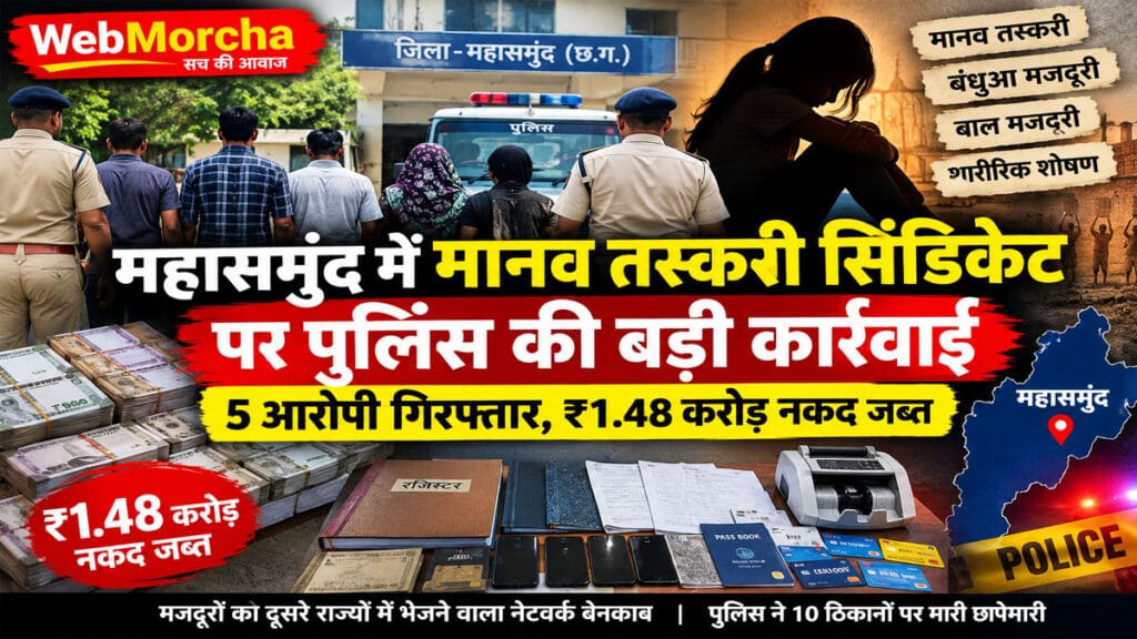 महासमुंद में मानव तस्करी सिंडिकेट पर पुलिस की बड़ी कार्रवाई, 5 आरोपी गिरफ्तार; ₹1.48 करोड़ नकद जब्त