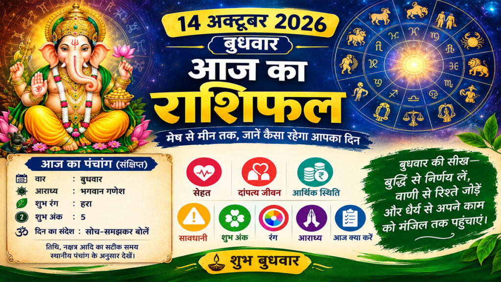 आज का राशिफल 14 अक्टूबर 2026, बुधवार: किस राशि के लिए खुलेगा तरक्की का रास्ता, किसे रहना होगा सावधान?