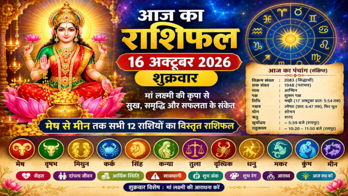 आज का राशिफल, 16 अक्टूबर 2026: शुक्रवार को मां लक्ष्मी की कृपा से किन राशियों के खुलेंगे भाग्य के द्वार?