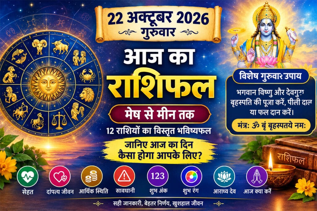 आज का राशिफल 22 अक्टूबर 2026, गुरुवार: किस राशि की चमकेगी किस्मत? जानें मेष से मीन तक का भविष्यफल