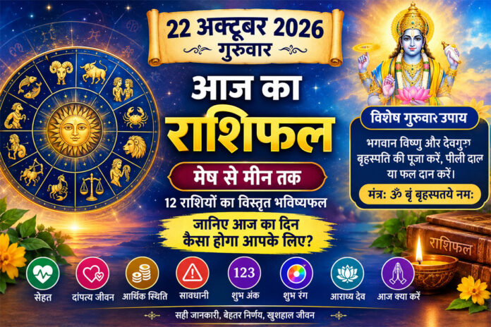 आज का राशिफल 22 अक्टूबर 2026, गुरुवार: किस राशि की चमकेगी किस्मत? जानें मेष से मीन तक का भविष्यफल