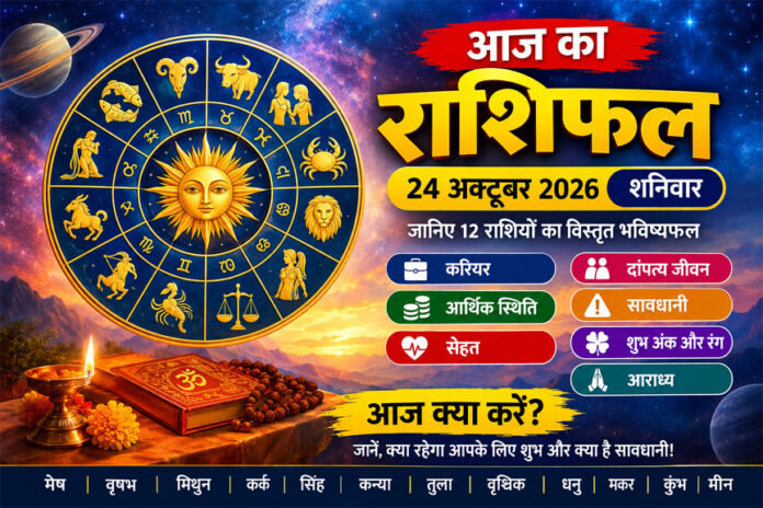 आज का राशिफल 24 अक्टूबर 2026: कर्क को मिल सकते हैं नए अवसर, धनु-कुंभ के लिए दिन सकारात्मक, जानें 12 राशियों का भविष्यफल