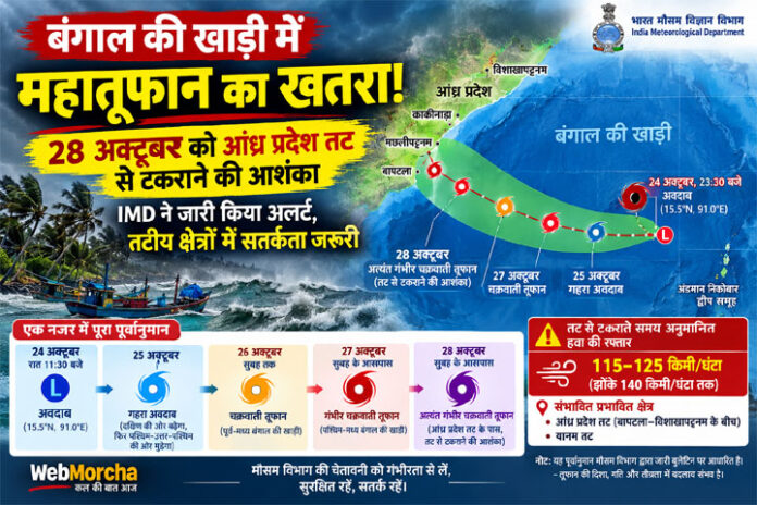 बंगाल की खाड़ी में महातूफान का खतरा! 28 अक्टूबर को आंध्र प्रदेश तट से टकराने का अनुमान
