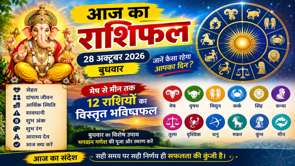 आज का राशिफल 28 अक्टूबर 2026: बुधवार को इन राशियों के लिए खुल सकते हैं तरक्की के रास्ते, जानें मेष से मीन तक सभी 12 राशियों का भविष्य